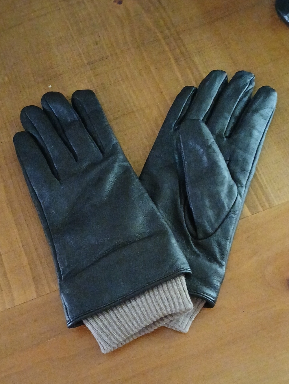 Womens Brown Leather Gloves with Knit Cuff - L/XL